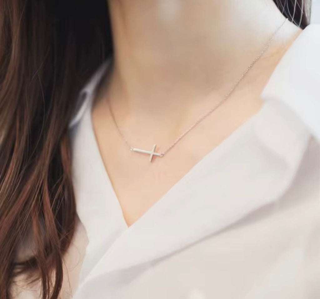 925 Sterling Silver Side way Cross Necklace