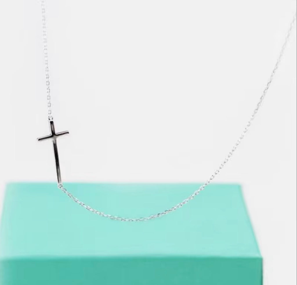 925 Sterling Silver Side way Cross Necklace
